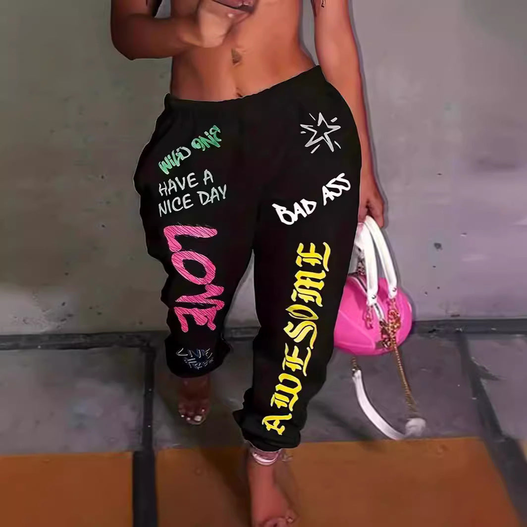 Women's Graphic Lounge Pants with Elastic Waist