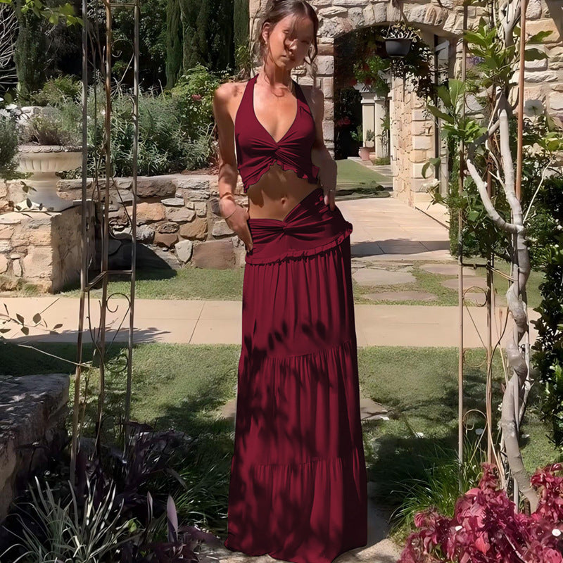 Elegant Two-Piece Maxi Outfit with Sophisticated Wrap Design