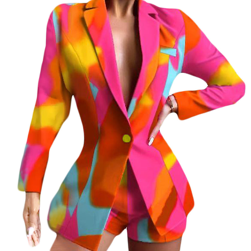Women's Fashionable Blazer with Shorts and Striking Color Design