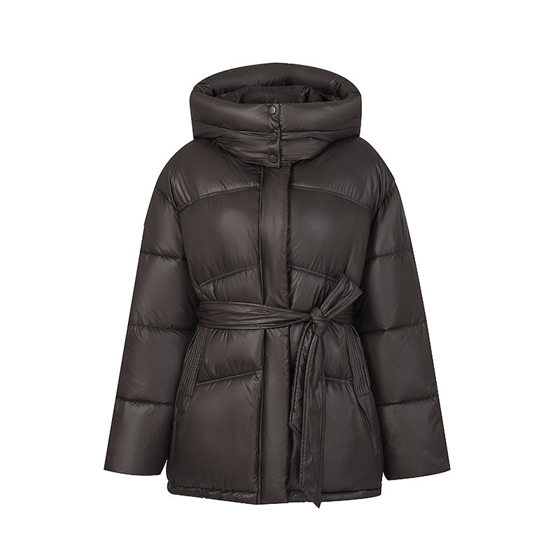 Women's Fashionable Padded Winter Coat with Belt and Hood