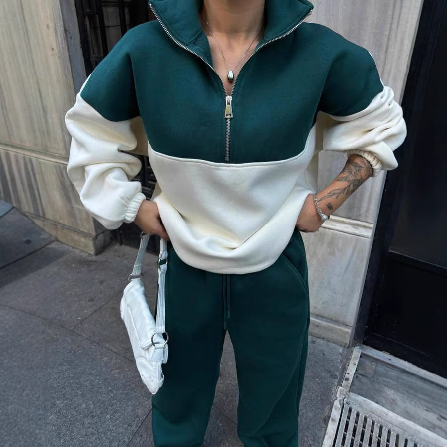 Women's Comfortable Zip-Pullover with Dropped Shoulders