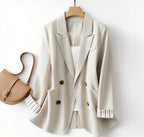 Women's Elegant Double-Button Blazer with Detachable Cuffs