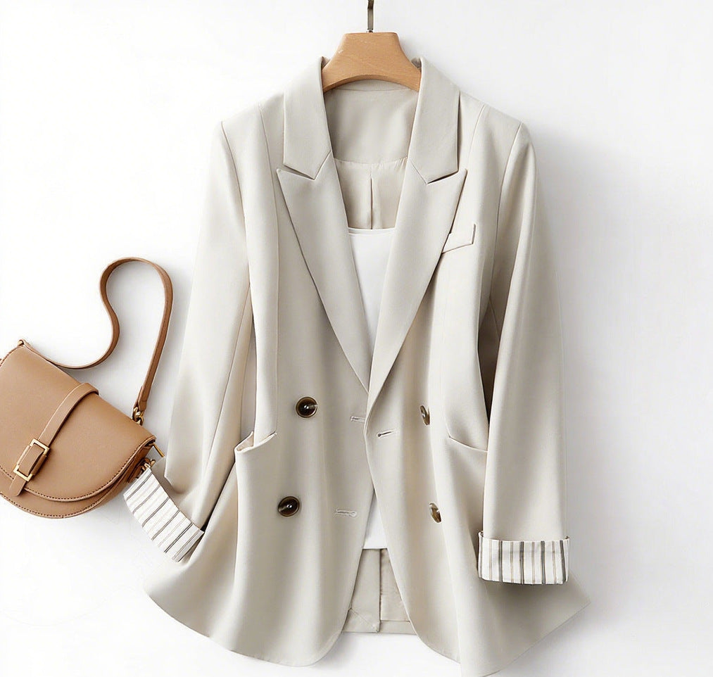 Women's Elegant Double-Button Blazer with Detachable Cuffs