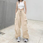 Women's Cargo Pants with Practical Side Pockets and Elastic Waistband