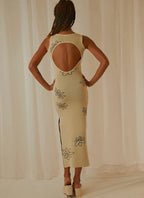Women's Floral Knit Dress with Slim Fit and Sleeveless Design