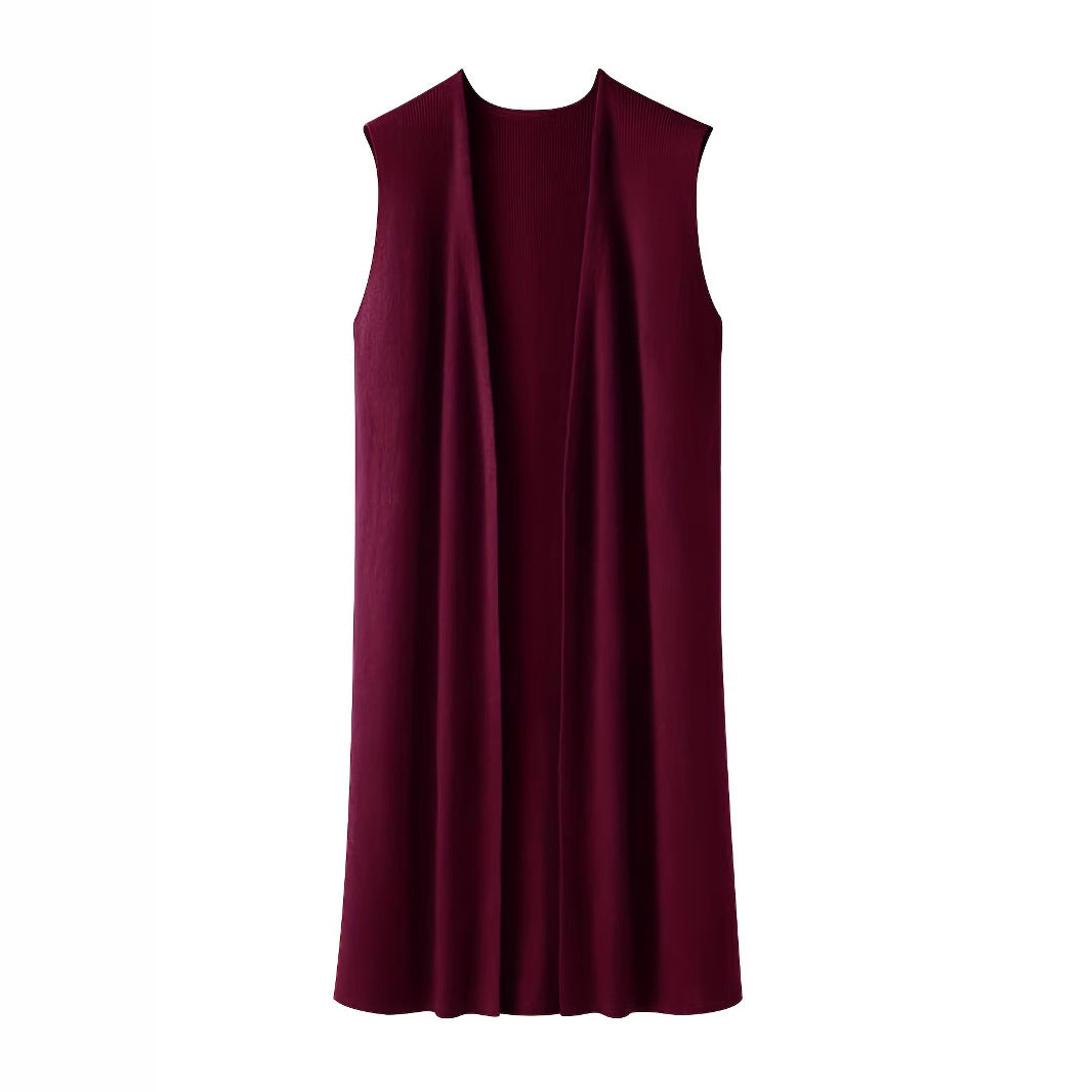 Women's Longitudinal Knit Coat with Side Slits