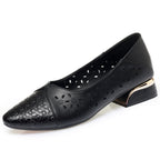 Women's Ballet Flats with Decorative Cut-Out Design and Block Heel