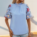 Women's Blouse with Floral Lace Sleeves