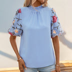 Women's Blouse with Floral Lace Sleeves