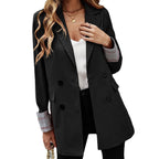 Elegant Double-Breasted Blazer with Plaid Detail