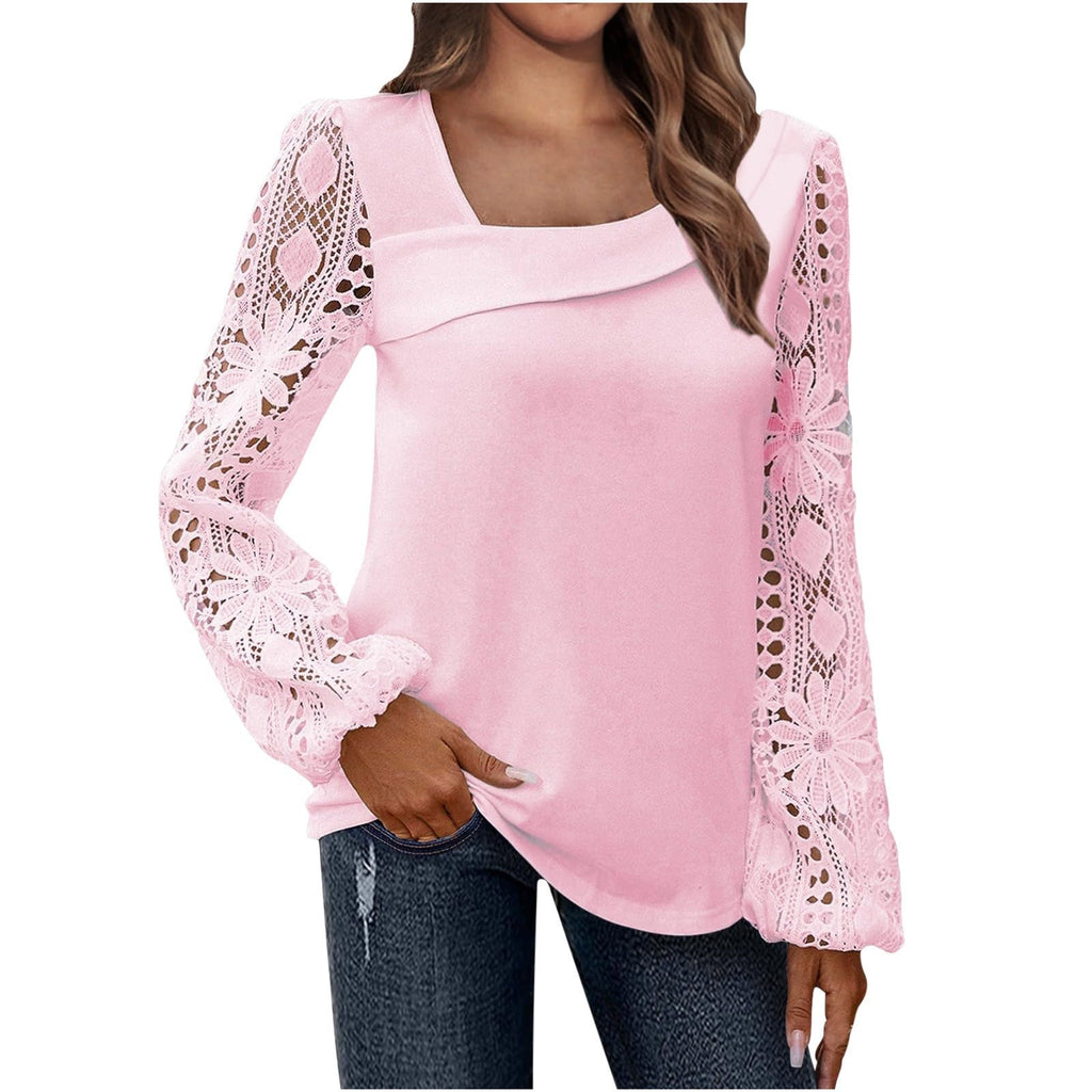 Women's Blouse with Floral Lace Sleeves and Voluminous Fit