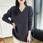 Women's Chunky Knit Sweater with V-Neck and Casual Fit