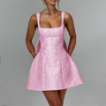 Women's A-Line Dress with Floral Jacquard Pattern and Thin Straps
