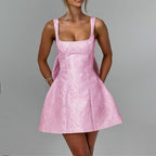 Women's A-Line Dress with Floral Jacquard Pattern and Thin Straps