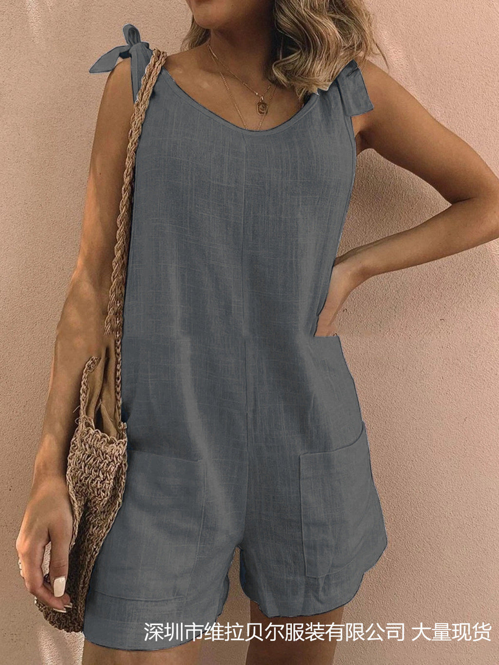 Women's Jumpsuit with Pockets and Adjustable Shoulder Straps