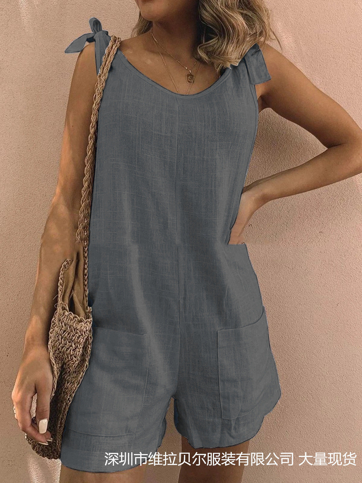 Women's Jumpsuit with Pockets and Adjustable Shoulder Straps