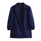Women's Elegant Blazer with Structured Sleeves and Gold Accents