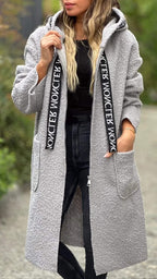Women's Fashionable Oversized Fleece Coat with Practical Pockets and Hood