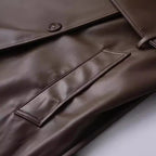 Women's Faux Leather Trench Coat with Fashionable Cut and Pockets