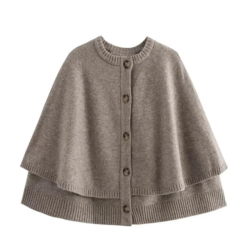 Elegant Knit Cape with Button Placket