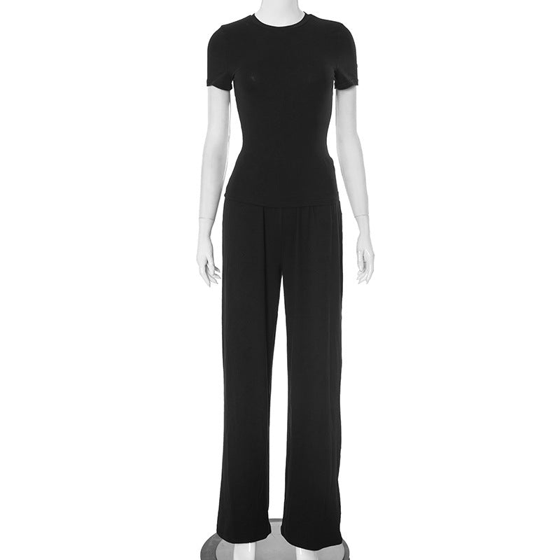 Women's Casual Lounge Set with Crop Top and Wide-Leg Pants