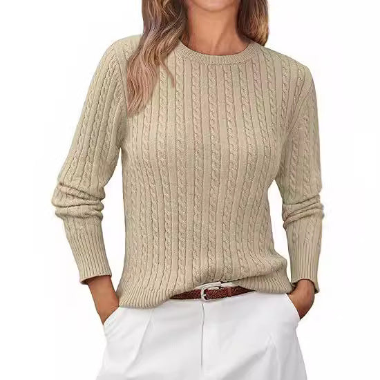 Women's Chunky Knit Sweater with Cable Knit Design and Long Sleeves