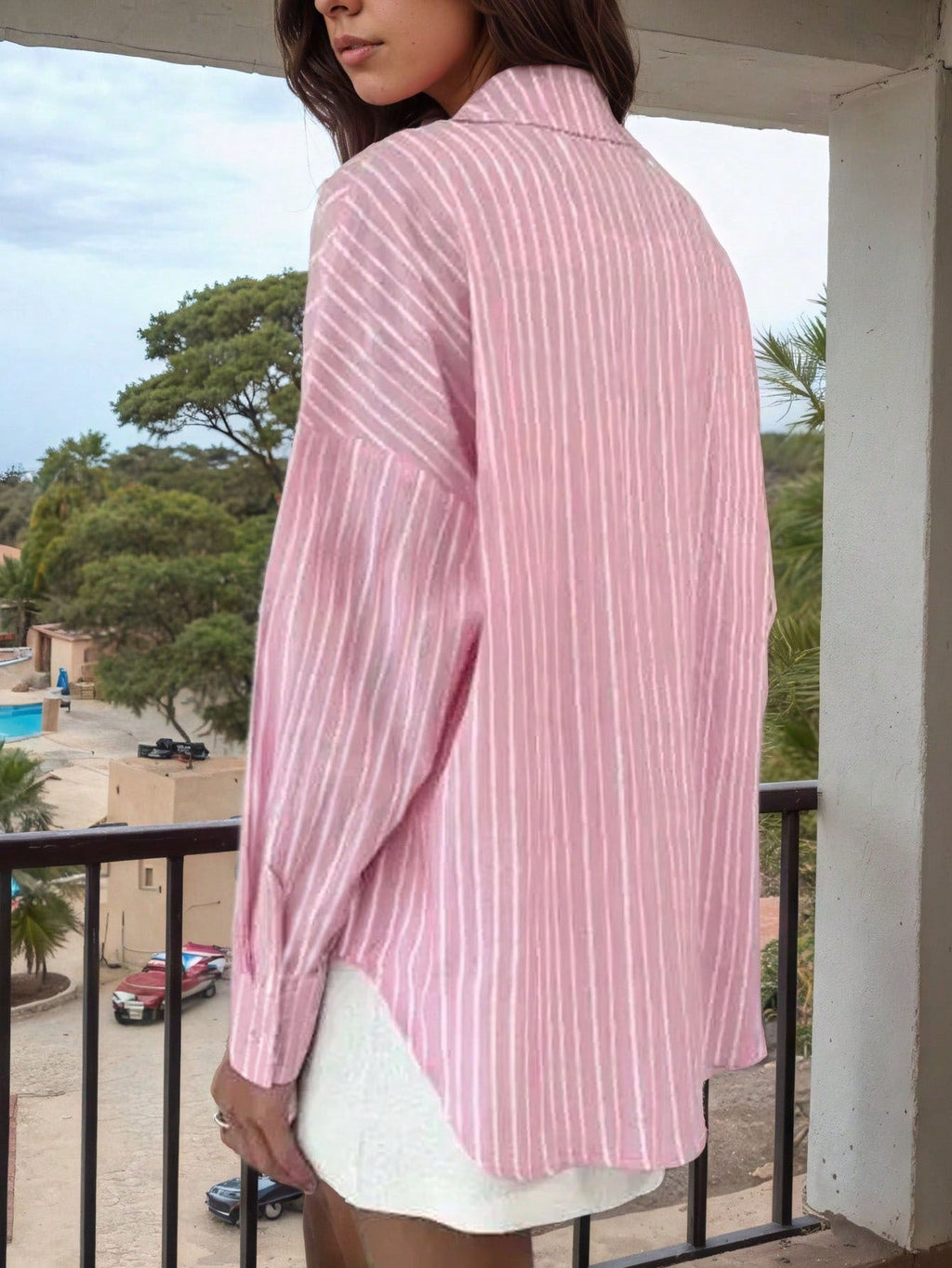 Casual Women's Cotton Blouse with Striped Design and Loose Fit