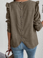 Elegant Blouse with Ruffle Details and Round Neckline
