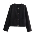 Elegant Women's Short Jacket with Decorative Button Details and Practical Pockets