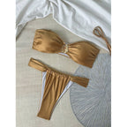 Women's Bandeau Bikini with Elegant Shell Appliqué
