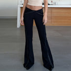 Women's Flared Pants with Decorative Snap Details