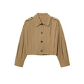 Women's Cropped Jacket with Decorative Buttons and Pleats