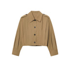 Women's Cropped Jacket with Decorative Buttons and Pleats