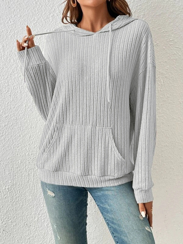 Women's Cozy Ribbed Hoodie with Kangaroo Pocket