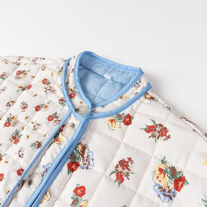 Women's Floral Quilted Jacket with Pockets
