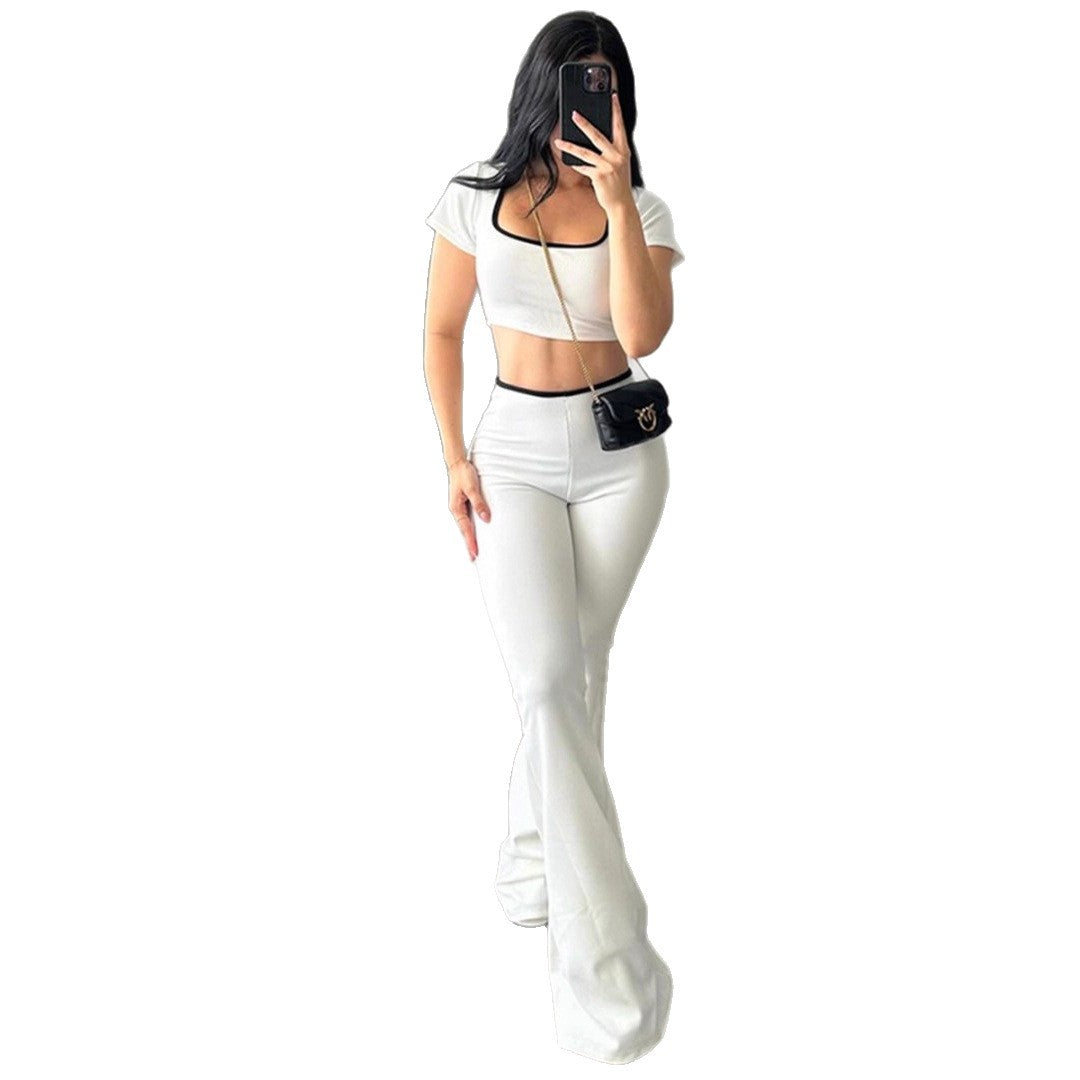 Women's Fashionable Crop Top with Tailored Cut and Wide Trousers