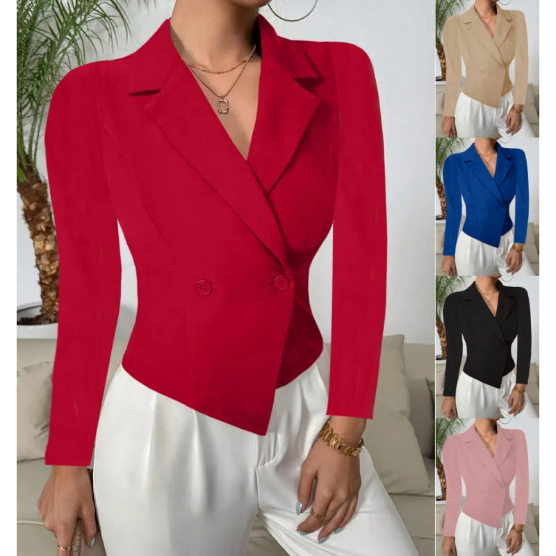 Women's Elegant Double-Breasted Blazer with Curved Hem