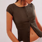 Women's Short-Sleeve Polo Shirt in Elegant Ribbed Pattern
