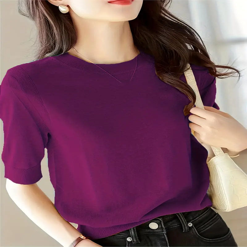 Elegant Short-Sleeve Sweater with Fine Knit Structure