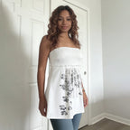 Women's Cotton Skirt with Floral Patterns and Elastic Waistband