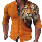 Women's Shirt with Animal Print and Stand-Up Collar