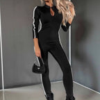 Women's Long-Sleeve High-Neck Seamless Jumpsuit