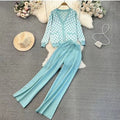 Women's Casual Plaid Leisure Suit with Wide-Leg Trousers