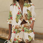 Women's Fashionable Two-Piece Set with Loose Blouse and Matching Shorts