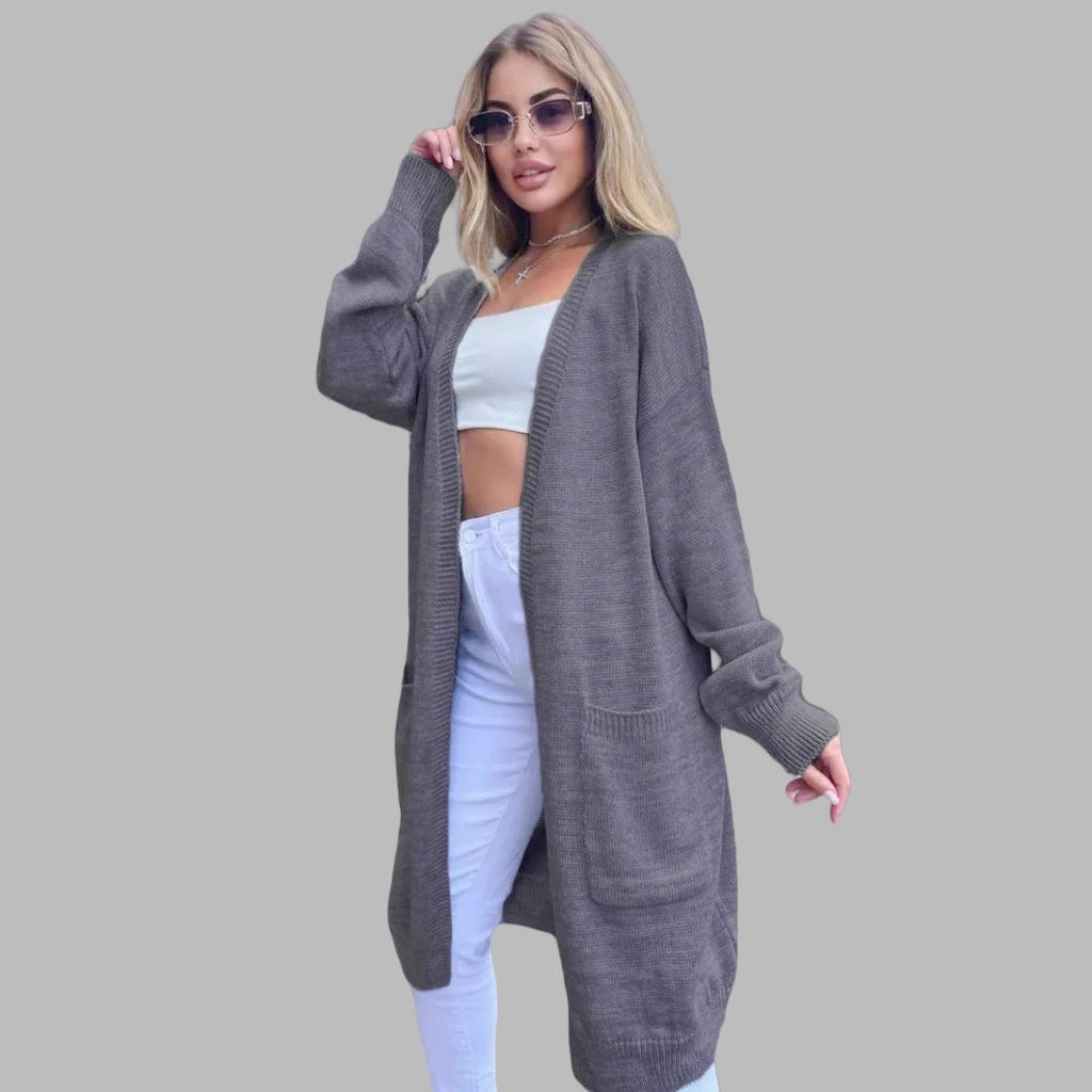Women's Chunky Knit Cardigan with Spacious Pockets and Open Front