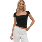 Women's Fitted Short-Sleeve Shirt with Square Neckline