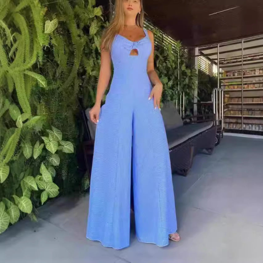 Women's Elegant Jumpsuit with Decorative Slit and Wide Leg