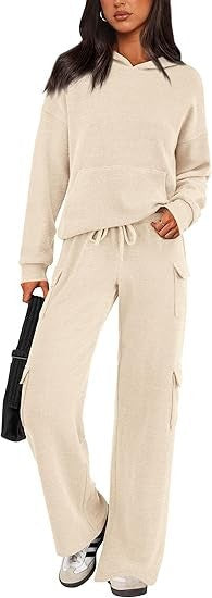 Women's Comfortable Lounge Set with Hood and Wide-Leg Pants