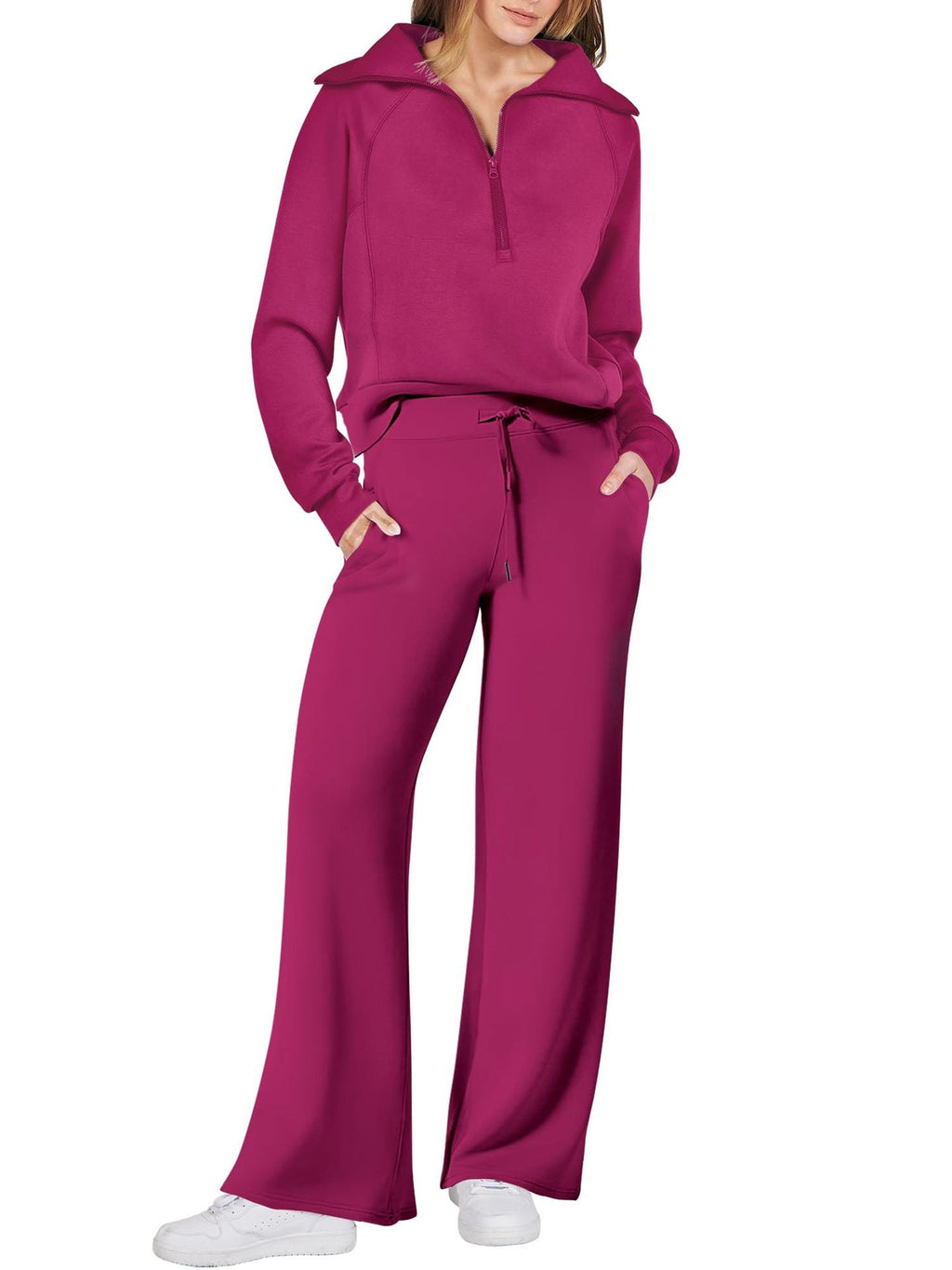 Women's Casual Two-Piece Set with Zipper and Pockets