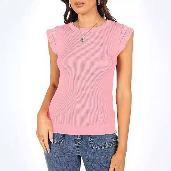 Women's Form-Fitting Ribbed Shirt with Ruffles